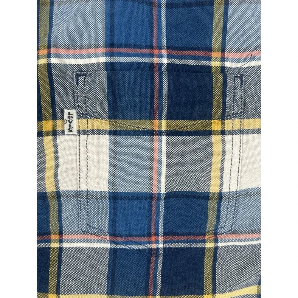Levi's Men's‎ Slim Fit Short Sleeve Plaid Button Down Shirt Blue Yellow Large